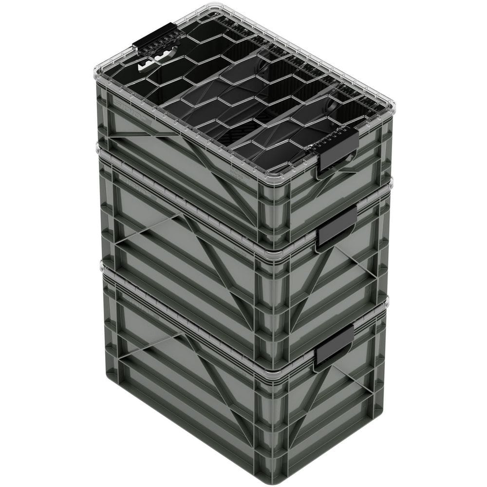 Crate Pro Pack 2 Full-Size and 1 Half-Size Heavy Duty Stackable Storage Bins with Lids, Dividers and Mats Stealth price history on PriceWatchPro