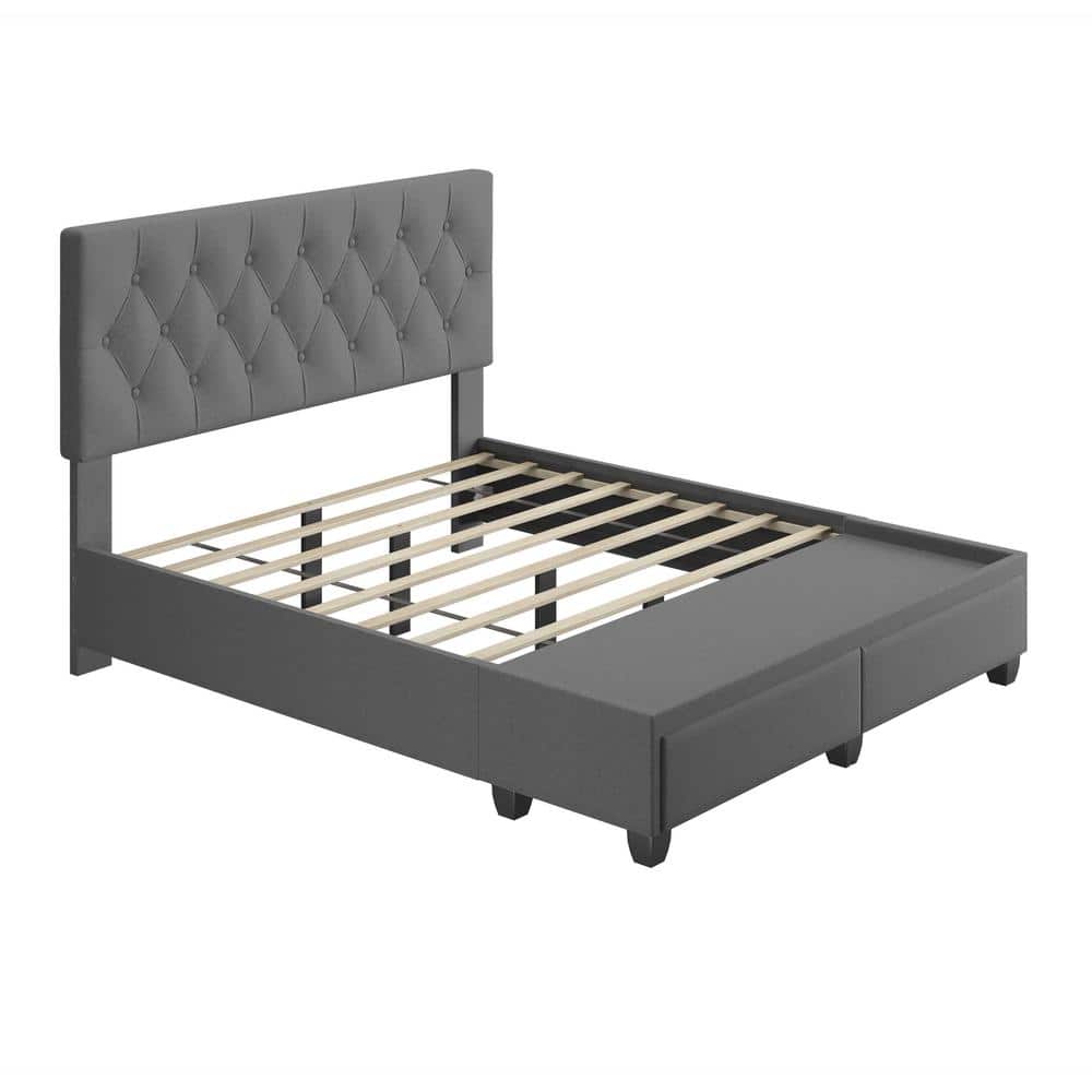 Salerno Black Queen Upholstered Platform Bed with Storage Drawers