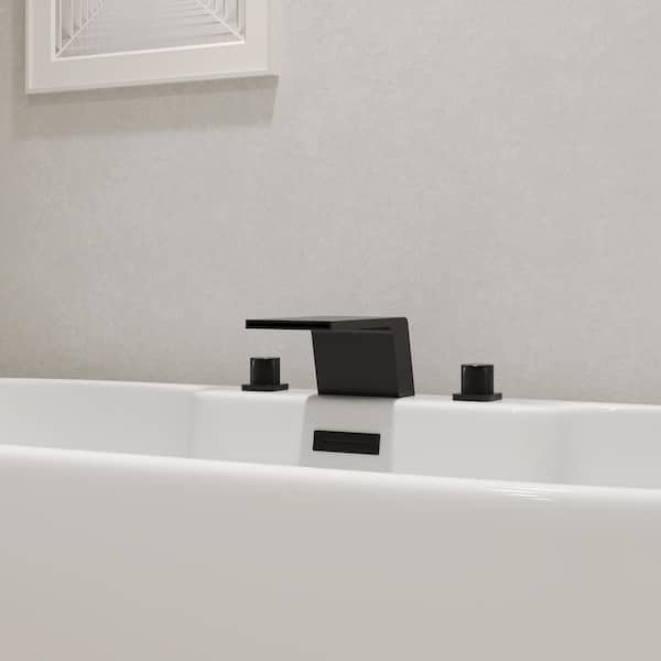 Double Handles Deck Mount Waterfall Roman Tub Faucet in Matte Black (Valve Included)