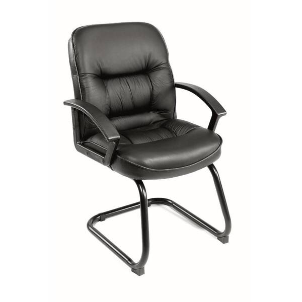 Benjara Mala Leather Upholstered Ergonomic Guest Chair in Black