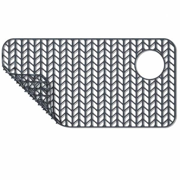 28.6 in. x 14.5 in. Heat-Resistant Silicone Folding Non-Slip Kitchen Sink Protector Mat Right Drain Grey