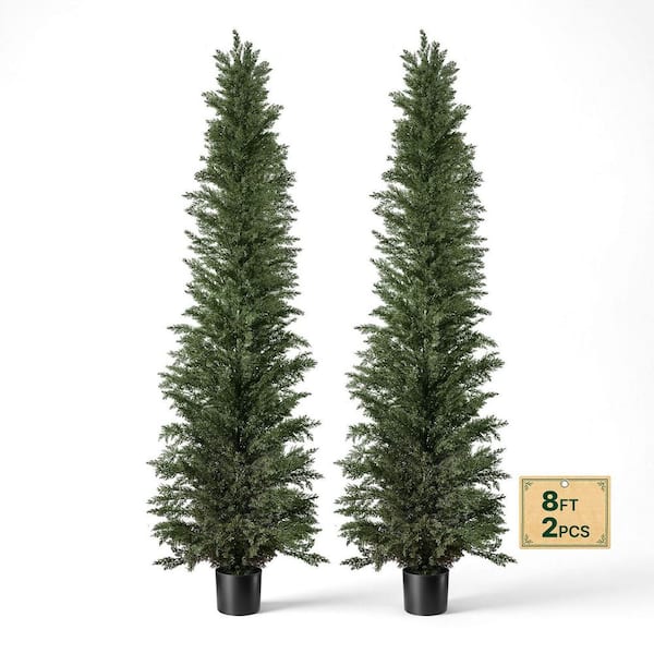 8 Ft. Indoor & Outdoor Artificial Tapered Topiary Cedar Tree with Pot Greenery Decor, Premium PE Fake Trees, (2-Pack)