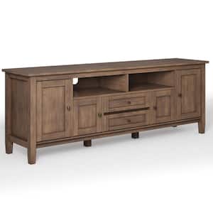 Warm Shaker Solid Wood 72 in. Wide Transitional TV Media Stand in Rustic Natural Aged Brown for TVs up to 80 in.