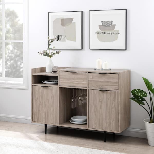 Walker Edison Furniture Company Birch Wood Modern Bar Storage Cabinet with Reversible Bottle Shelves