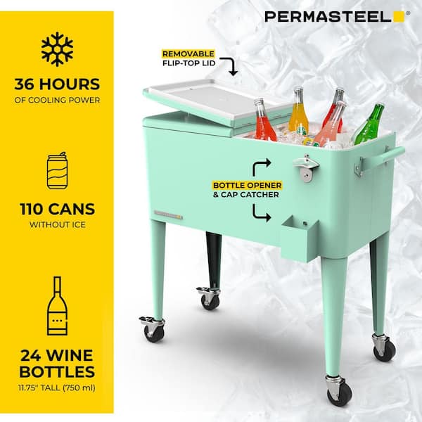 PERMASTEEL 80 qt. Mint Green Classic Outdoor Rolling Patio Cooler