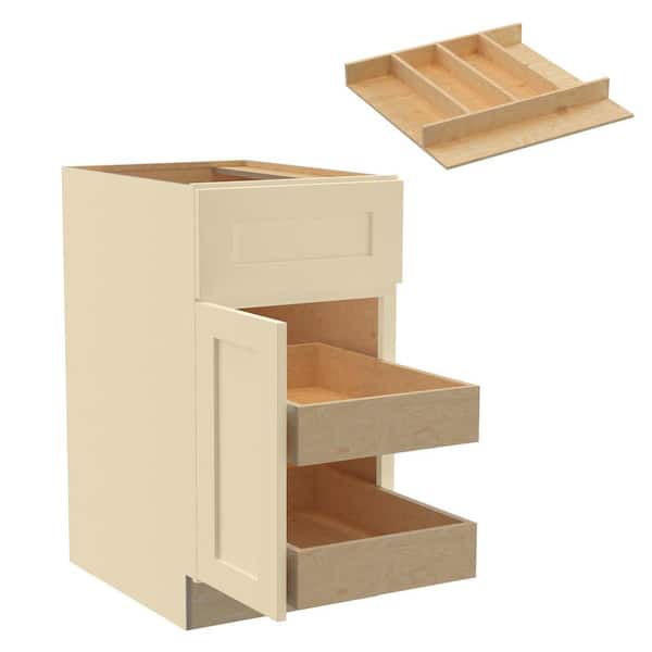 Home Decorators Collection Newport 18 in. W x 24 in. D x 34.5 in. H Assembled Plywood Base Kitchen Cabinet in Blended Cream with 2ROT Utility LH
