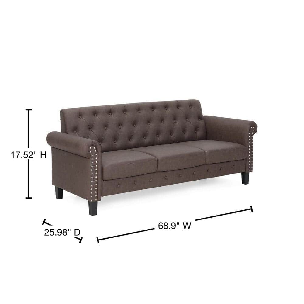 Vintage Chesterfield Tufted 3-Seater Sofa in Brown Faux Leather