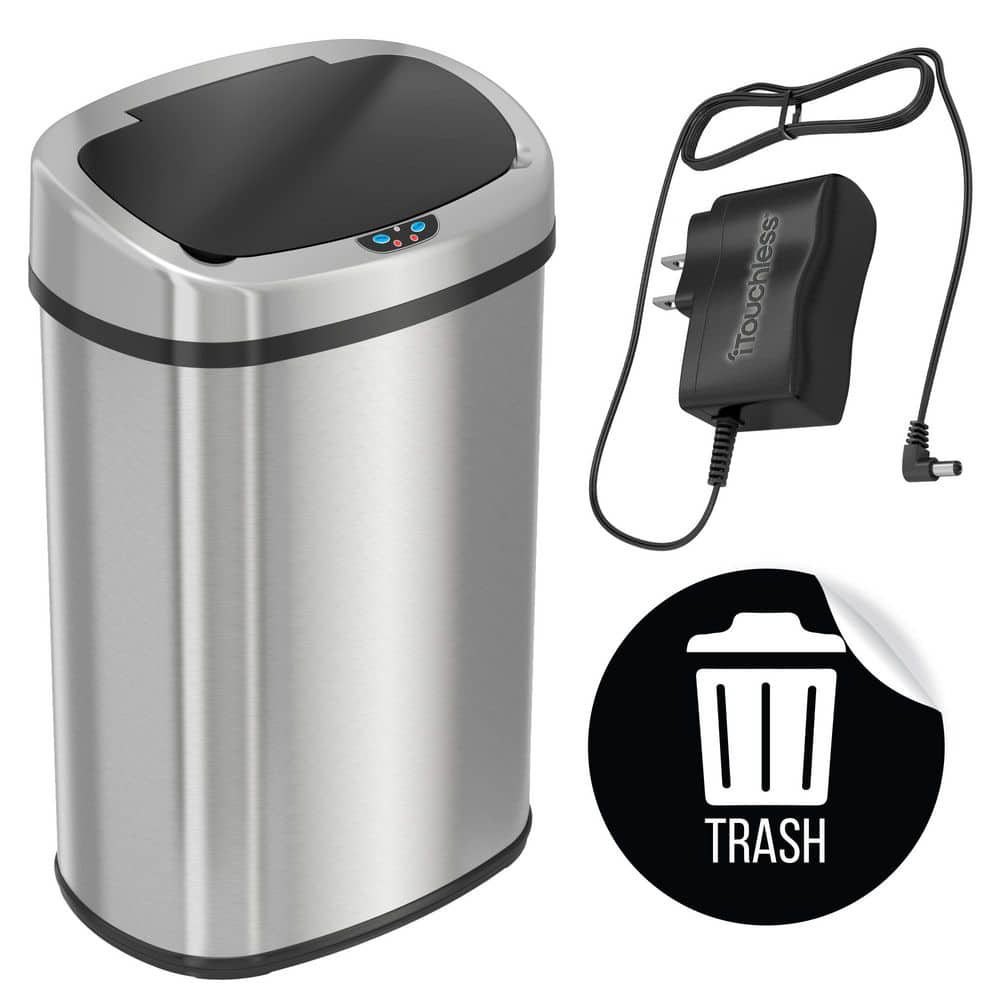 13 Gallon Stainless Steel Touchless Sensor Kitchen Trash Can with AC Adapter
