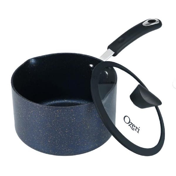 3.2 qt. Stone Layered with Aluminum Core Nonstick Saucepan in Estate Blue with Silicone Coated Handle and Glass Lid
