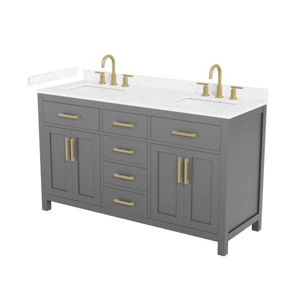 Beckett 60 in. Double Freestanding Dark Gray Bath Vanity with Carrara Cultured Marble Top