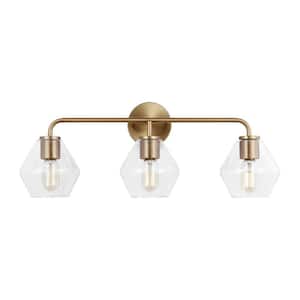 Jett 26 in. 3-Light Satin Brass Modern Transitional Dimmable Wall Bathroom Vanity Light with Clear Glass Shades