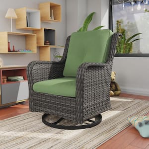 Wicker Outdoor Patio Swivel Rocking Chair with Green Cushions (1-Pack)