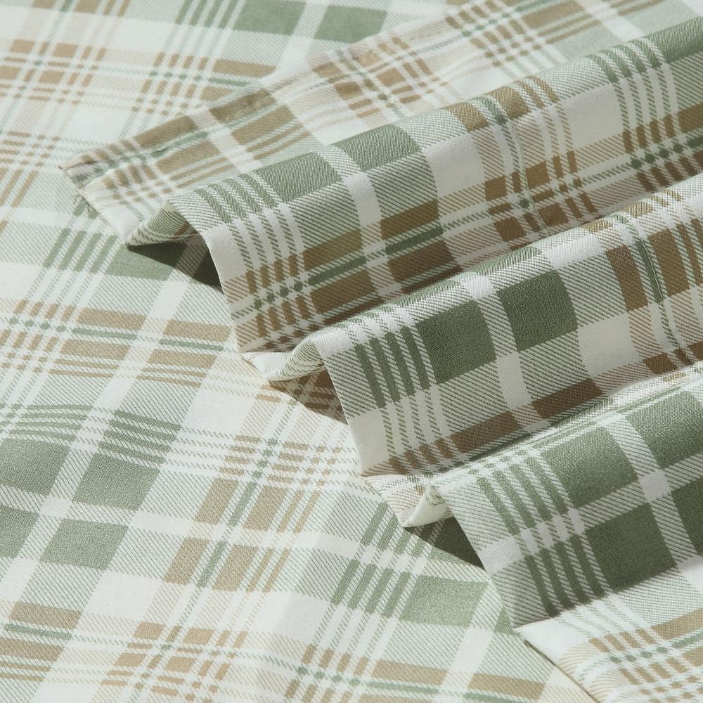 Twin Blue Plaid Polyester Microfiber Embroidered Sheet Set