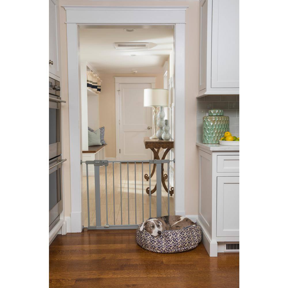 Gray Metal Pressure Mounted Auto-Close Safety Gate
