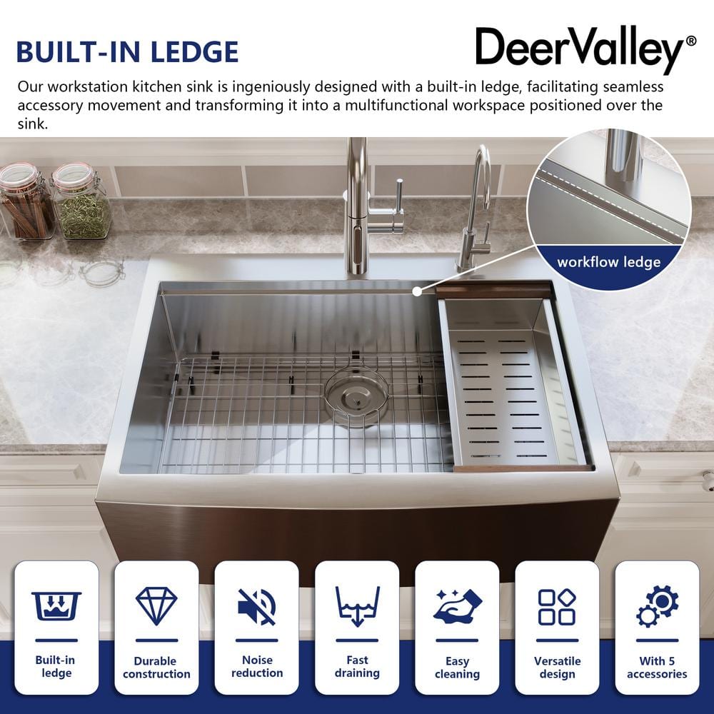 30" Stainless Steel Farmhouse Drop-In Single Bowl Kitchen Sink with Accessories