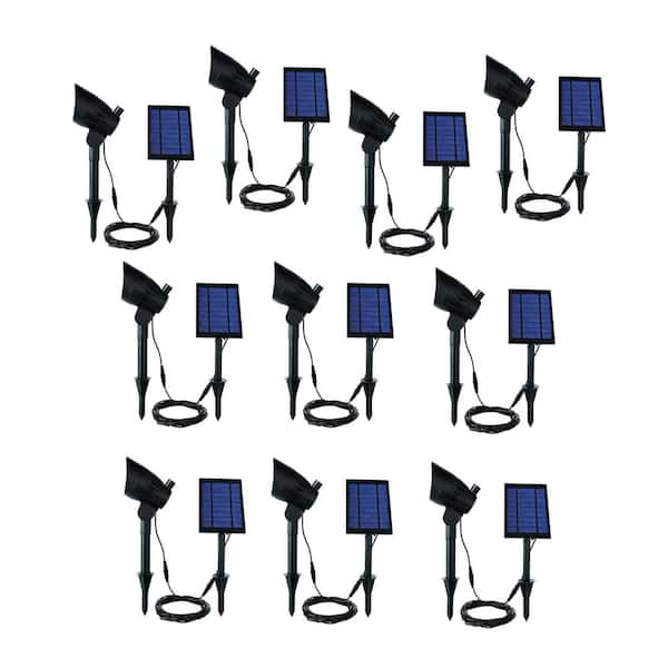 Hampton Bay 100 Lumens Black LED Outdoor Solar Metal Spotlight with Adjustable Lamp Head (10-Pack)