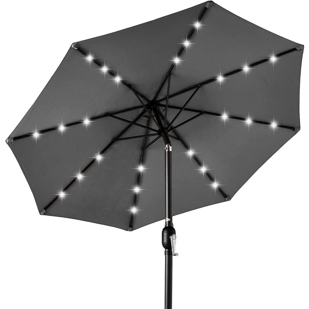 10 ft. Aluminum with Tilt Umbrella Solar Powered Polyester LED Lighted Pati