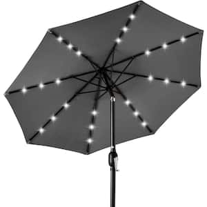 10 ft. Aluminum with Tilt Umbrella Solar Powered Polyester LED Lighted Patio Adjustable Gray.Beach Word Umbrella