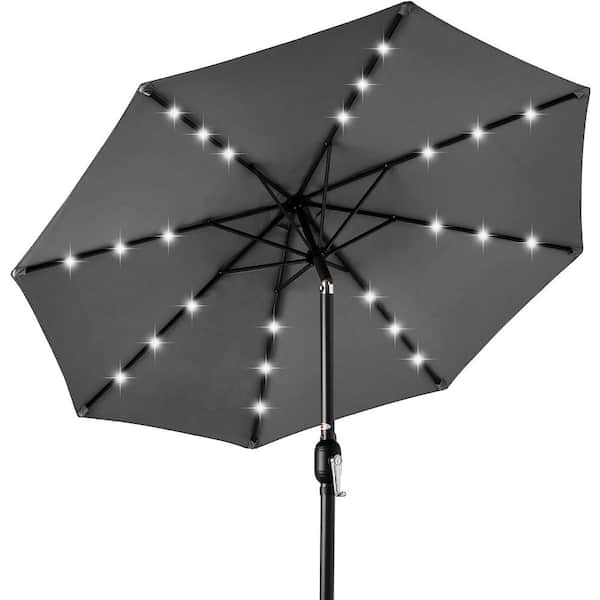 Dyiom 10 ft. Aluminum with Tilt Umbrella Solar Powered Polyester LED Lighted Patio Adjustable Gray.Beach Word Umbrella