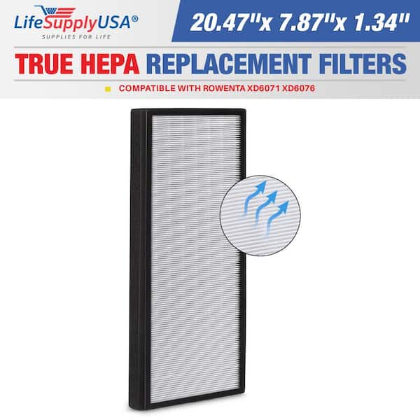 LifeSupplyUSA 2-in-1 True HEPA Air Cleaner Replacement Filter Plus Activated Carbon Charcoal Compatible with Rowenta XD6071 XD6076