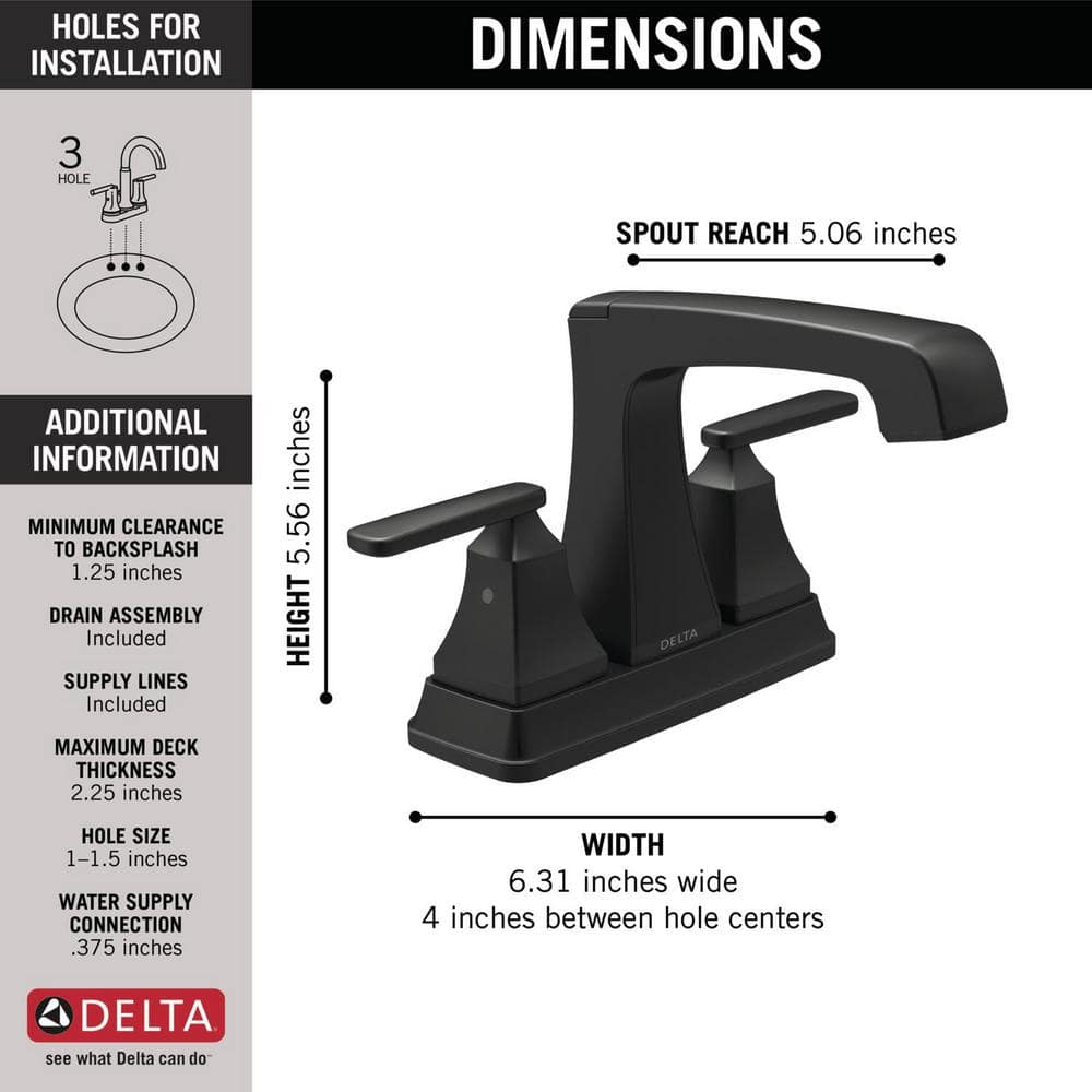 Matte Black Modern Centerset Bathroom Faucet with Drain Assembly