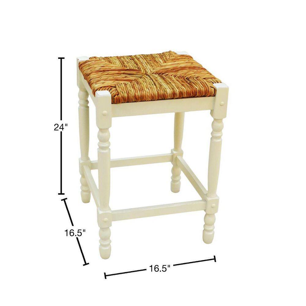 Rustic Farmhouse White Wood Backless Counter Stool