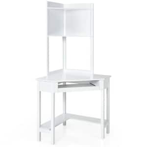 39 in. W Corner White 1-Drawer Computer Desk Triangle Study Desk with Hutch and Keyboard Tray