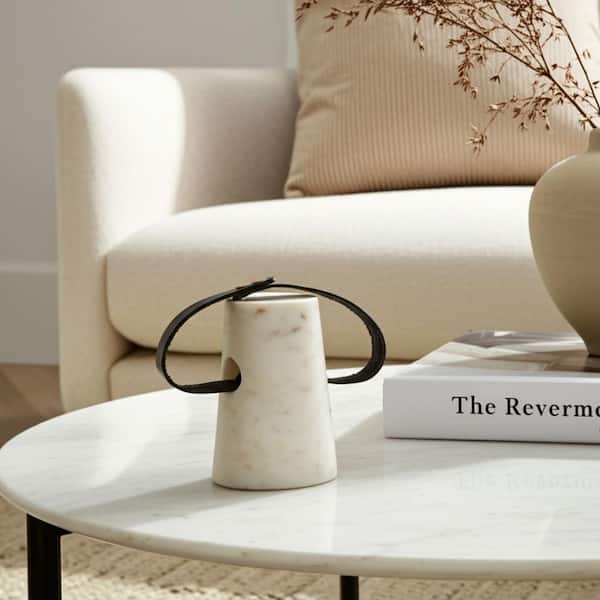 Liv & Skye 4 in. x 5 in. Black Stone Doorstop With Leather Handle Sculpture