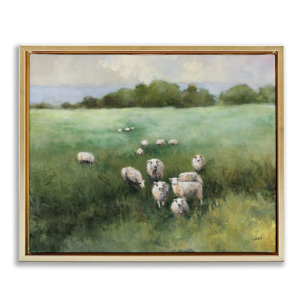 Stupell Industries Field Day Sheep by Julia Purinton Gold Floater Frame Nature Graphic Art Print 17 in. x 21 in.