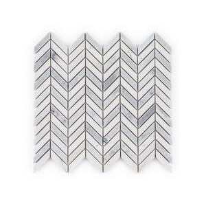 Jetwing White/Grey 10.75 in. x 11.875 in. Chevron Polished White/Grey Marble Wall/Floor Mosaic Tile (8.86 sq. ft./Case)
