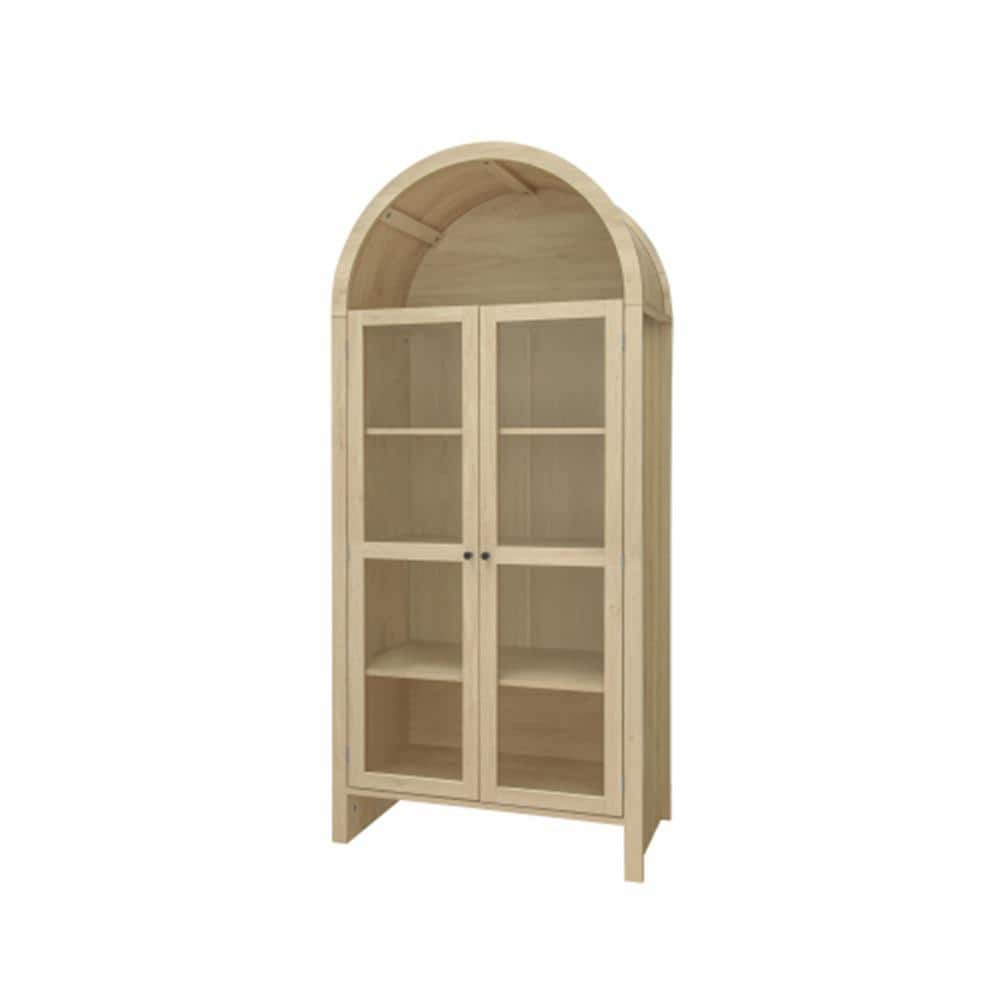 5-Shelf Natural Brown Wood Arched Cabinet Kitchen Pantry Organizer with Adj