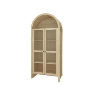 5-Shelf Natural Brown Wood Arched Cabinet Kitchen Pantry Organizer with Adjustable Shelves & Transparent Acrylic Doors