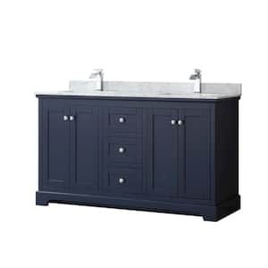 Avery 60 in. W x 22 in. D x 35 in. H Double Bath Vanity in Dark Blue with White Carrara Marble Top