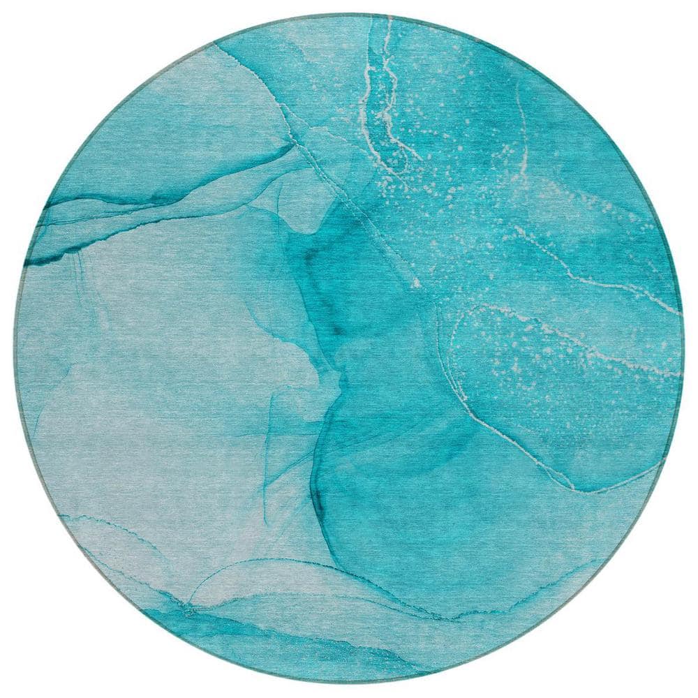 Teal 8 ft. Round Abstract Indoor / Outdoor Area Rug price history on PriceWatchPro