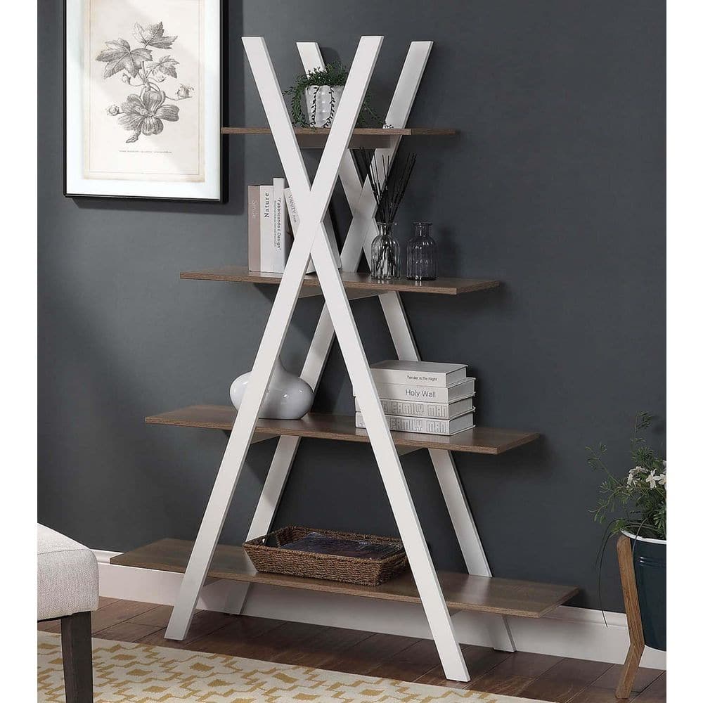 White MDF A-Frame Ladder Bookshelf, 59" Tall