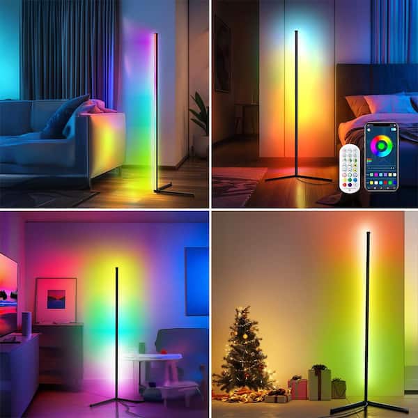 GUPUP 56 in. Black L-Shaped Smart Dimmable Standard Floor Lamp for