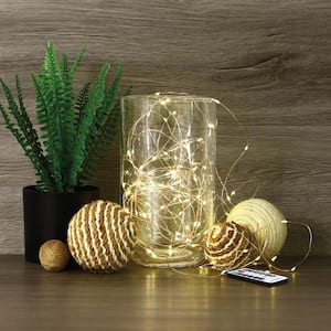100-Light 30 ft. Indoor LED Rose Gold Wire Warm White USB or Battery Operated Fairy String Light with Remote