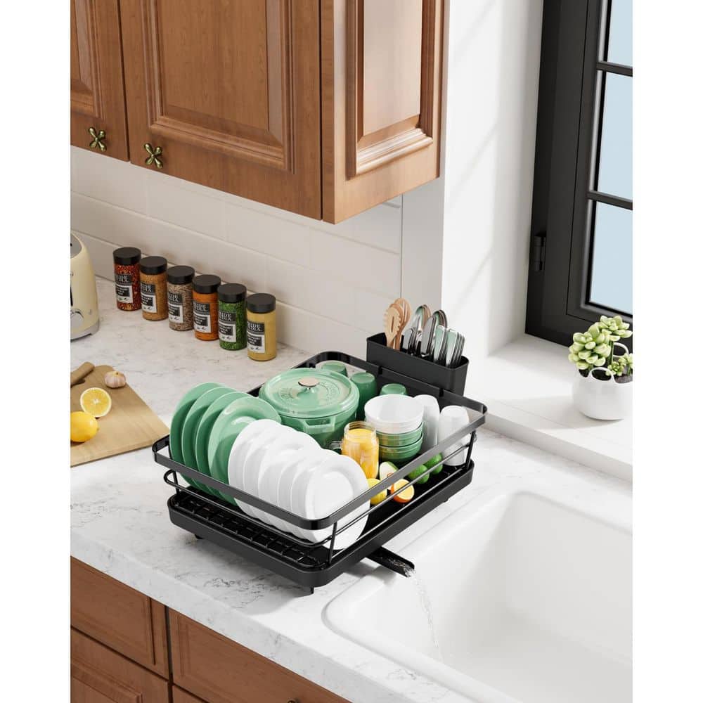 Esepony 12 in. x 15.5 in. Stainless Steel Dish Rack with Cutlery Holder ...