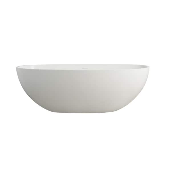 65.16 in. Stone Resin Solid Surface Flatbottom Non-whirlpool Freestanding Bathtub in Matte White