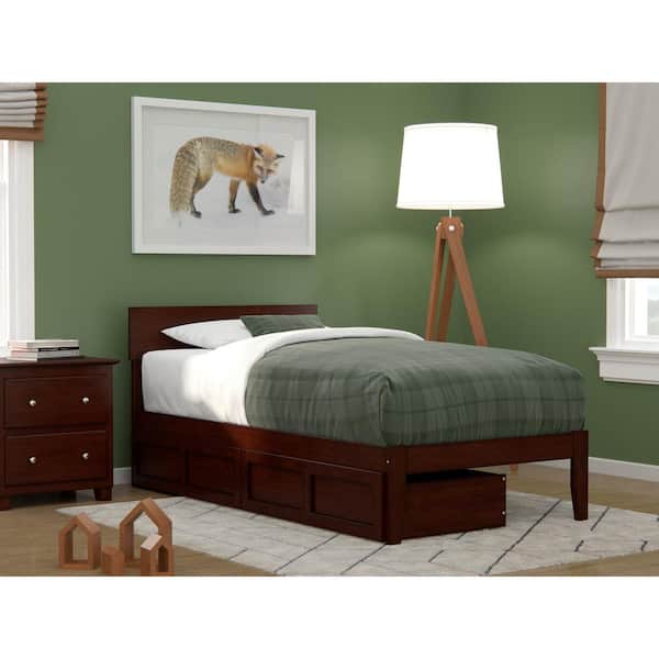 AFI Boston Walnut Twin Solid Wood Storage Platform Bed with 2 Drawers
