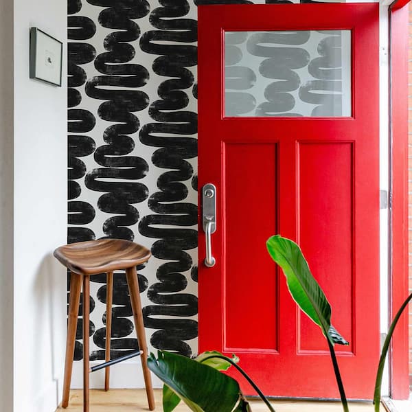 Bobby Berk White and Black Wiggle Room Vinyl Peel and Stick Wallpaper Roll (Covers 56 sq. ft.)