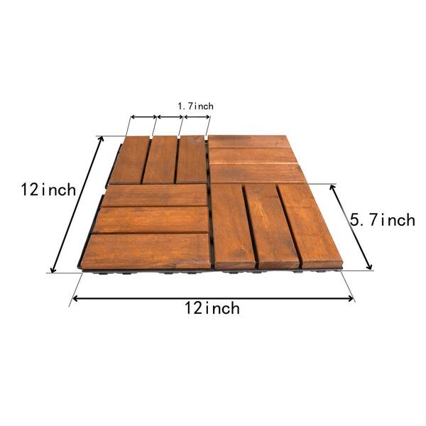 12 in. x 12 in. Outdoor Checker Square Wood Interlocking Waterproof Flooring Deck Tiles in Brown (Set of 30 Tiles)