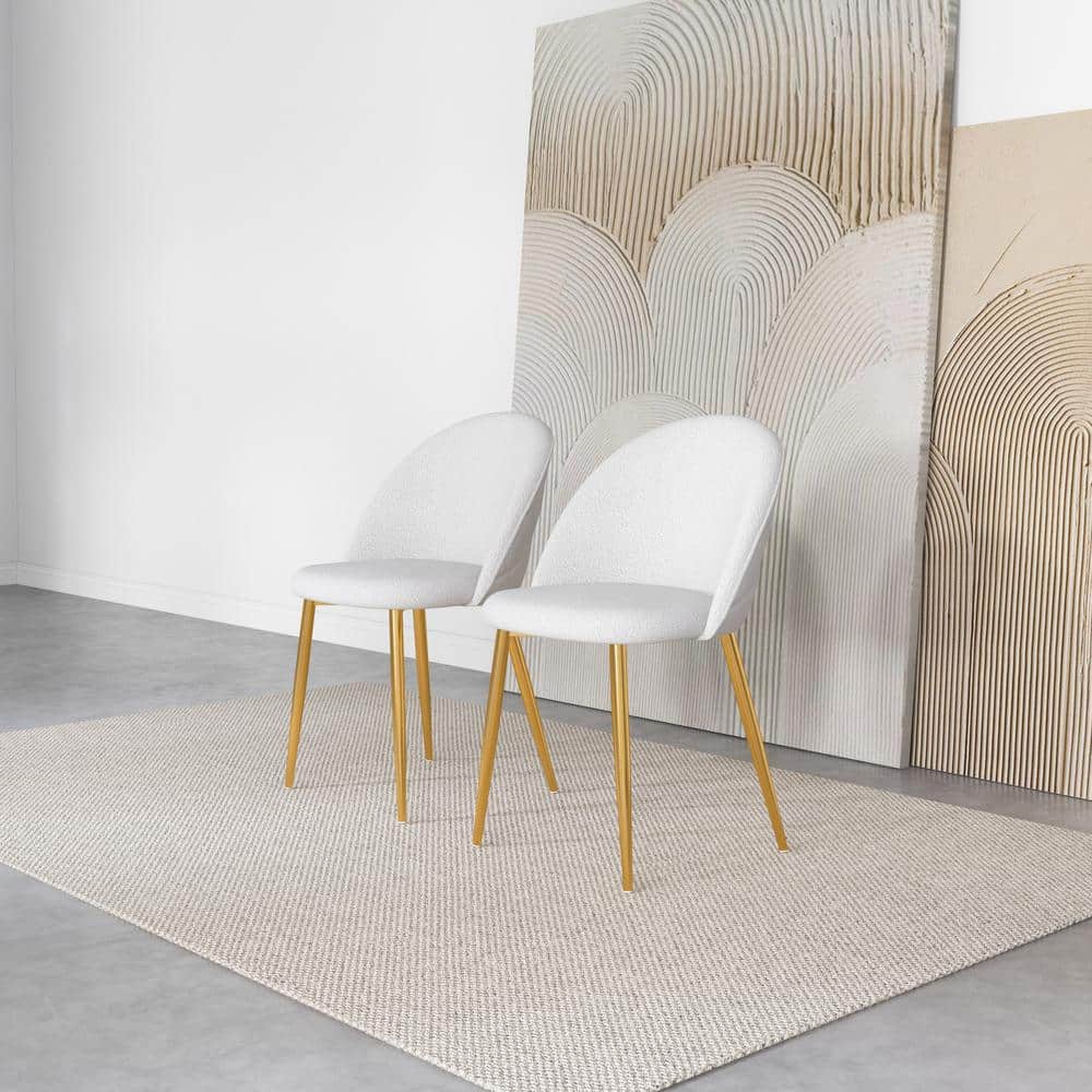 High-Back Cream Boucle Upholstered Parsons Side Chair Set