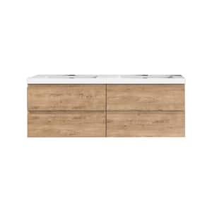 72 in. W x 20 in. D x 22.5 in. H Double Sink Floating Bath Vanity in White Oak with Composite Top