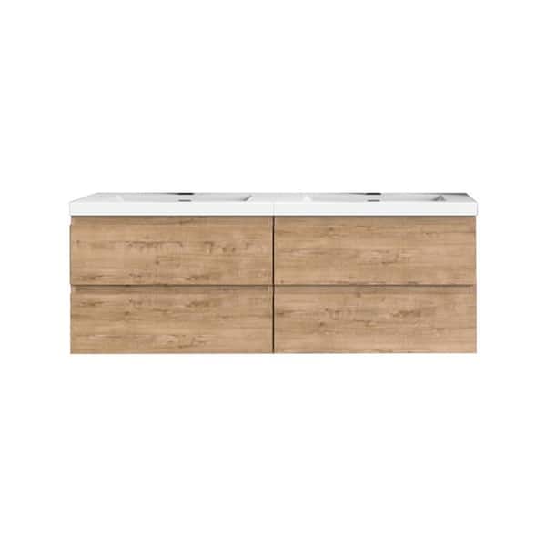 Bremen Cabinetry 72 in. W x 20 in. D x 22.5 in. H Double Sink Floating Bath Vanity in White Oak with Composite Top