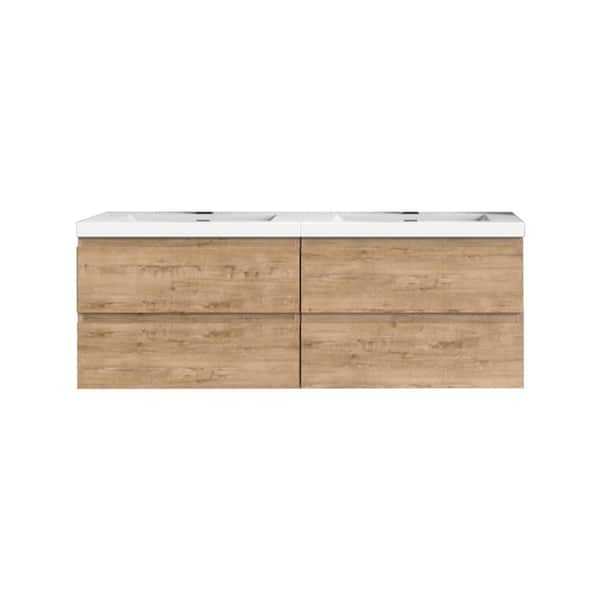 Bremen Cabinetry Bremen 84 in. W x 20 in D x 22.5 in H Double Sink Floating Bath Vanity in White Oak with White Top