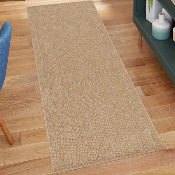 Chevron Beige 2 ft. x 6 ft. Indoor/Outdoor Runner Rug