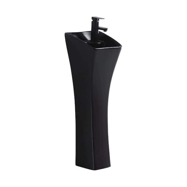 FINE FIXTURES Windfield 11 in. W x 12.62 in. L Modern Black Porcelain Freestanding Pedestal Sink and Basin Combo with Overflow