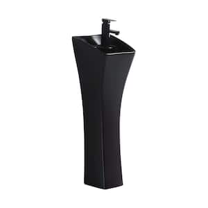 Windfield 11 in. W x 12.62 in. L Modern Black Porcelain Freestanding Pedestal Sink and Basin Combo with Overflow