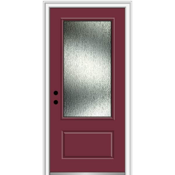 MMI Door Rain Glass 36 in. x 80 in. Right-Hand Inswing 3/4 Lite 1-Panel Painted Burgundy Prehung Front Door on 6-9/16 in. Frame